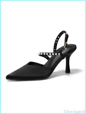 Satin Pearl Ankle Strap Pointed Toe High Heel Pumps